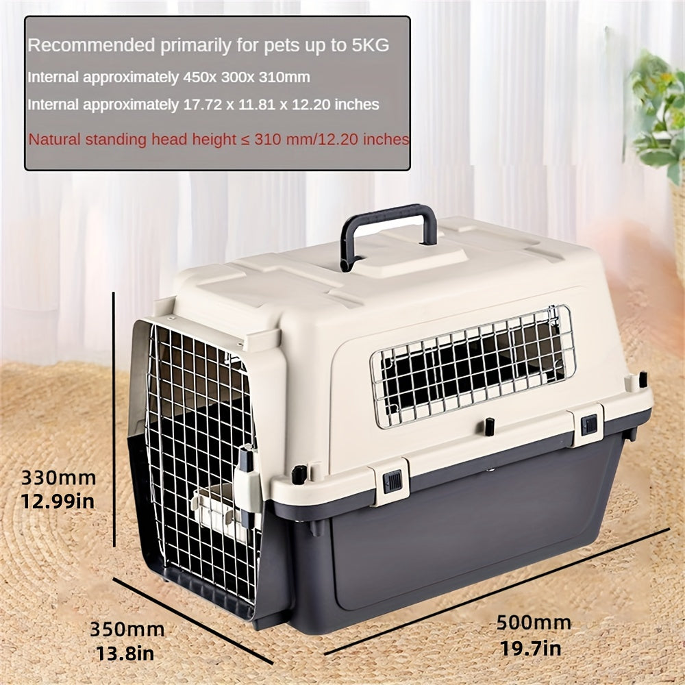 [Premium Pet Crate] 1pc Premium Pet Airline Crate - Durable, Portable, Full Iron Mesh - Comfortable for International Travel, Includes Separate Cages for Cats & Dogs