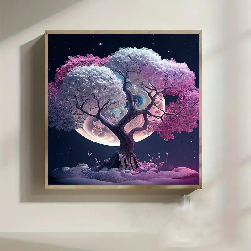 5DIY Diamond Art Painting Kit - Round Mosaic Wall Art Craft Kit with Frameless Canvas, Vibrant Pink & Blue Tree Design, Perfect for Home Decor & Gifts, Diamond Art Kits, Gift Crafting, Whimsical Design, Detailed Craftsmanship