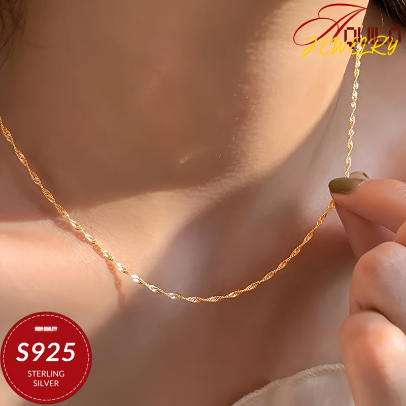 24K gold plated 24K gold plated Plated 925 Sterling Silvery, Golden Water Ripple Necklace, Crafted, 20/22/24 Inch, Luxurious, Handsome, Unisex Jewelry Gift Set, Thanksgiving, Mother'S Day, Father'S Day, Valentine'S Day Birthd