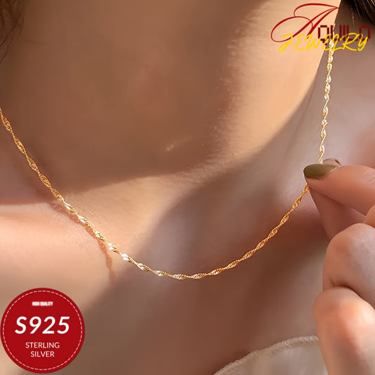 24K gold plated 24K gold plated Plated 925 Sterling Silvery, Golden Water Ripple Necklace, Crafted, 20/22/24 Inch, Luxurious, Handsome, Unisex Jewelry Gift Set, Thanksgiving, Mother'S Day, Father'S Day, Valentine'S Day Birthd