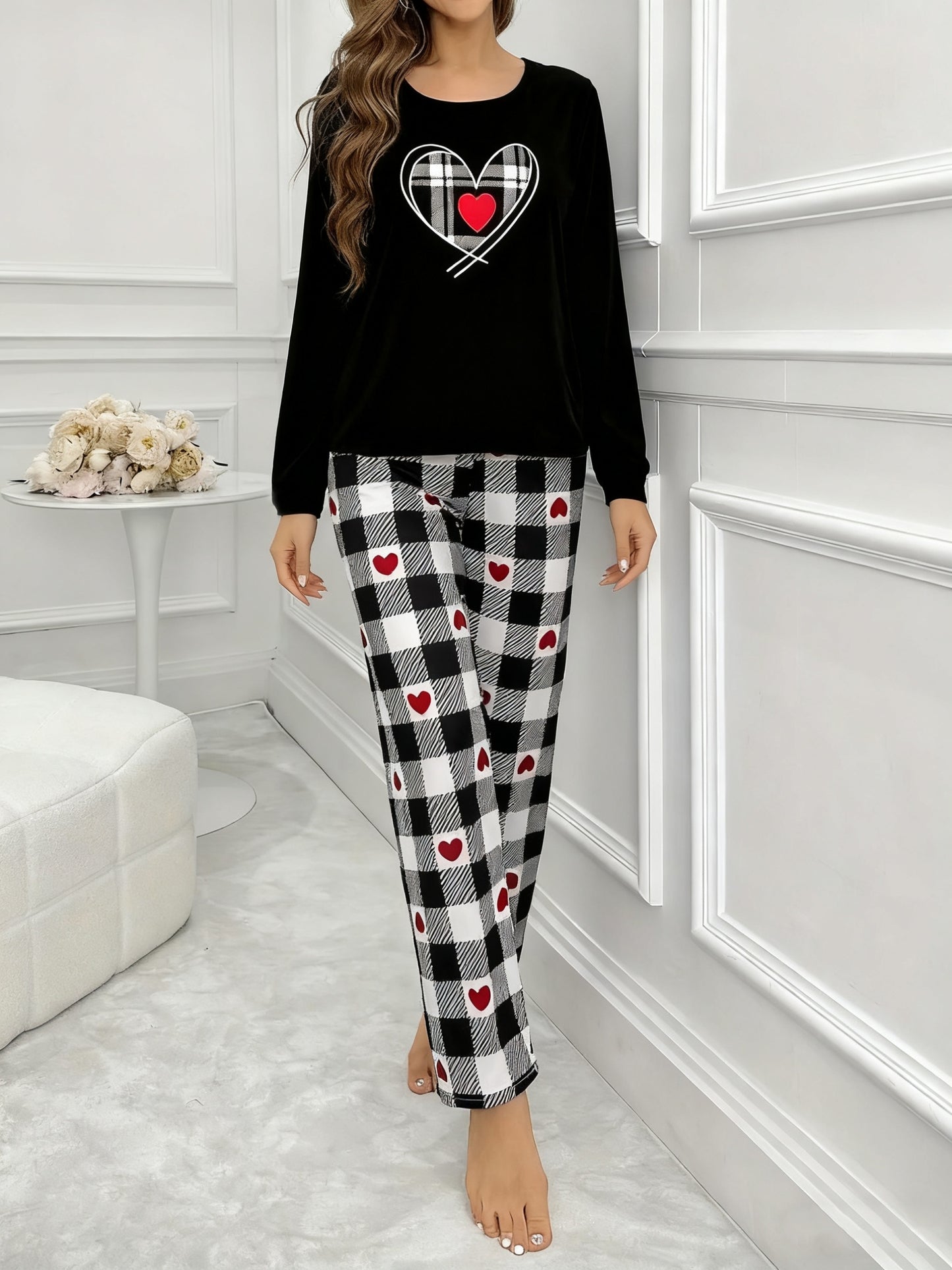 3 SETS Women's Heart-shaped And Butterfly Pattern Pajamas, Comfortable And Breathable, with Elasticity, Suitable for Going Out, Fashionable Pajamas Set