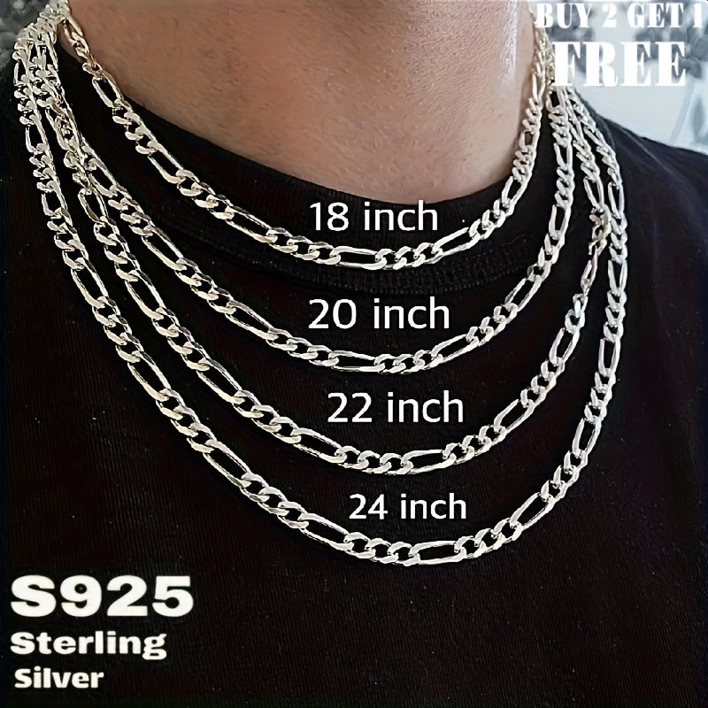 925 Silver Jewelry -6mm Wide - Two-piece Set - Figaro Necklace, Bracelet Combination - Fashionable Jewelry For Men And Women, Daily Wear - Queue Wear - Festival Gift - Independence Day Gift - Graduation Gift - Birthday Gift