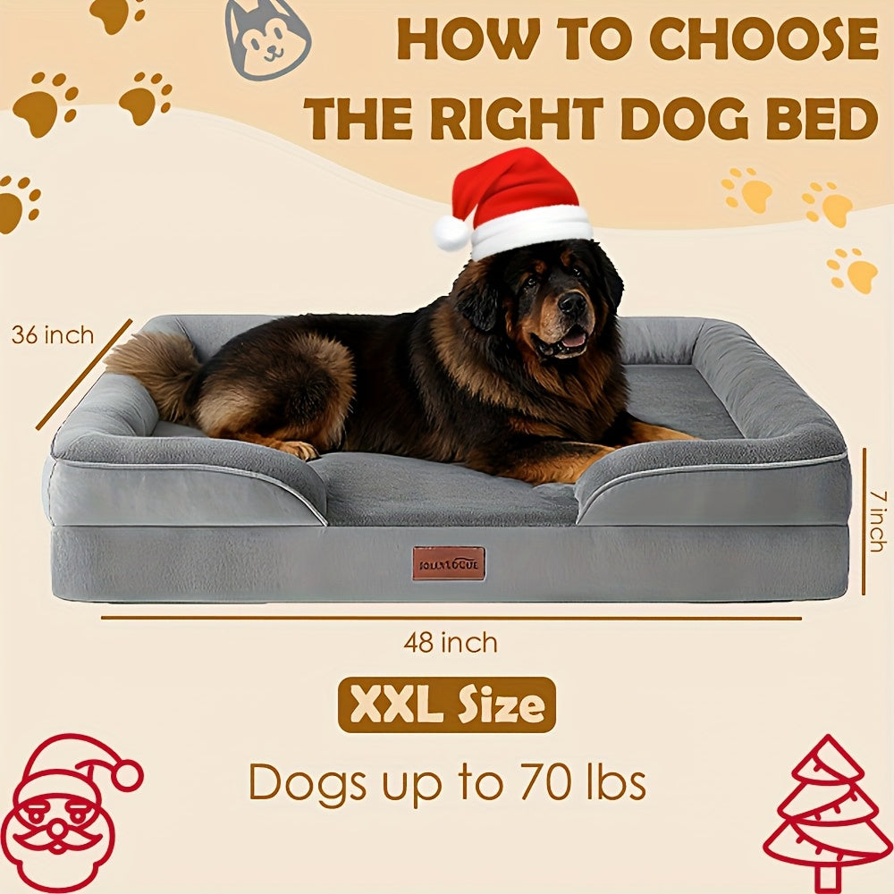 1pc Dog Bed - 100% Supportive Foam - Extra Large Dog Sofa Dog Beds - Soft & Warm Pet Couch Bed with Removable Washable Cover - Soft Lining And Nonskid Bottom - Grey 3 Sizes - Great Christmas Gifts for Your Deer Pet