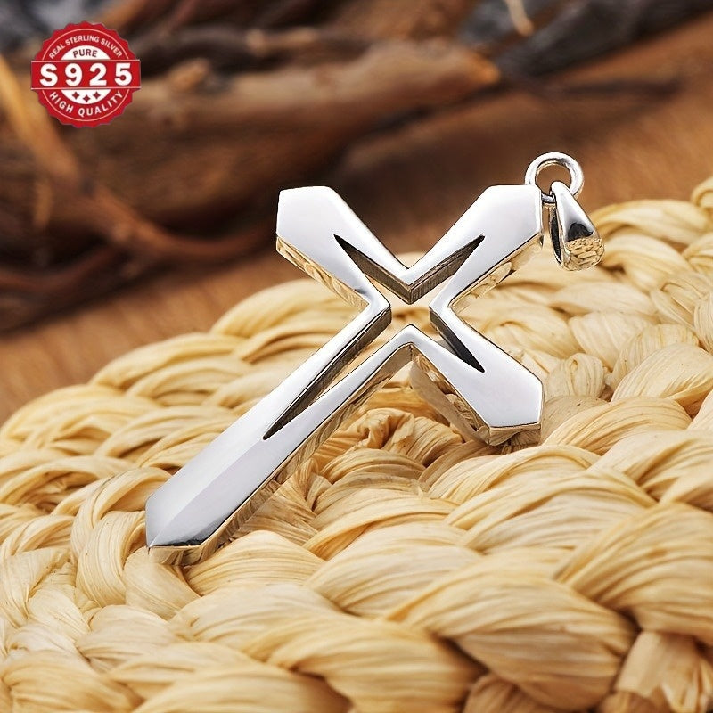 925 Silver Women's Cross Pendant Necklace - Modern Christian Religious Jewelry, Anti Allergic and Water-resistant, Elegant Gift Box Packaging, Suitable for Casual Wear and Hip-hop Style, Polished Jewelry