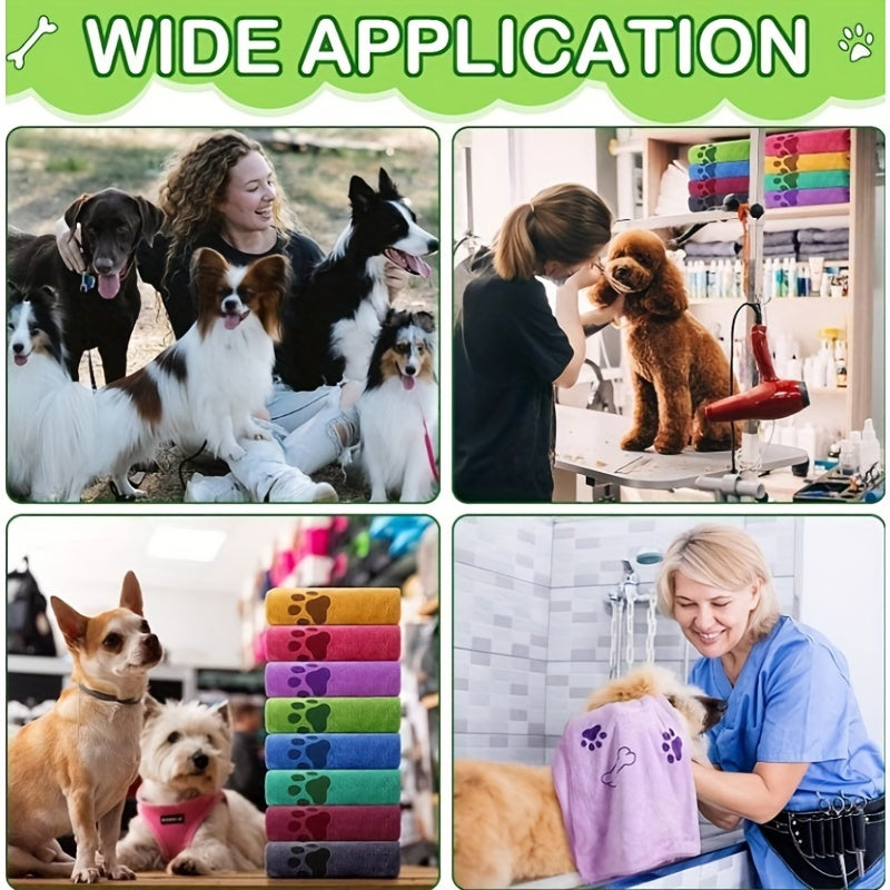 4pcs Quick-Dry Pet Towels for Medium Dogs - Soft, Absorbent Polyester with Colorful Paw Print Design, Ideal for Bathing and Grooming, Dog Bath Towels|Playful Design|Quickdry Fabric, Dog Towels