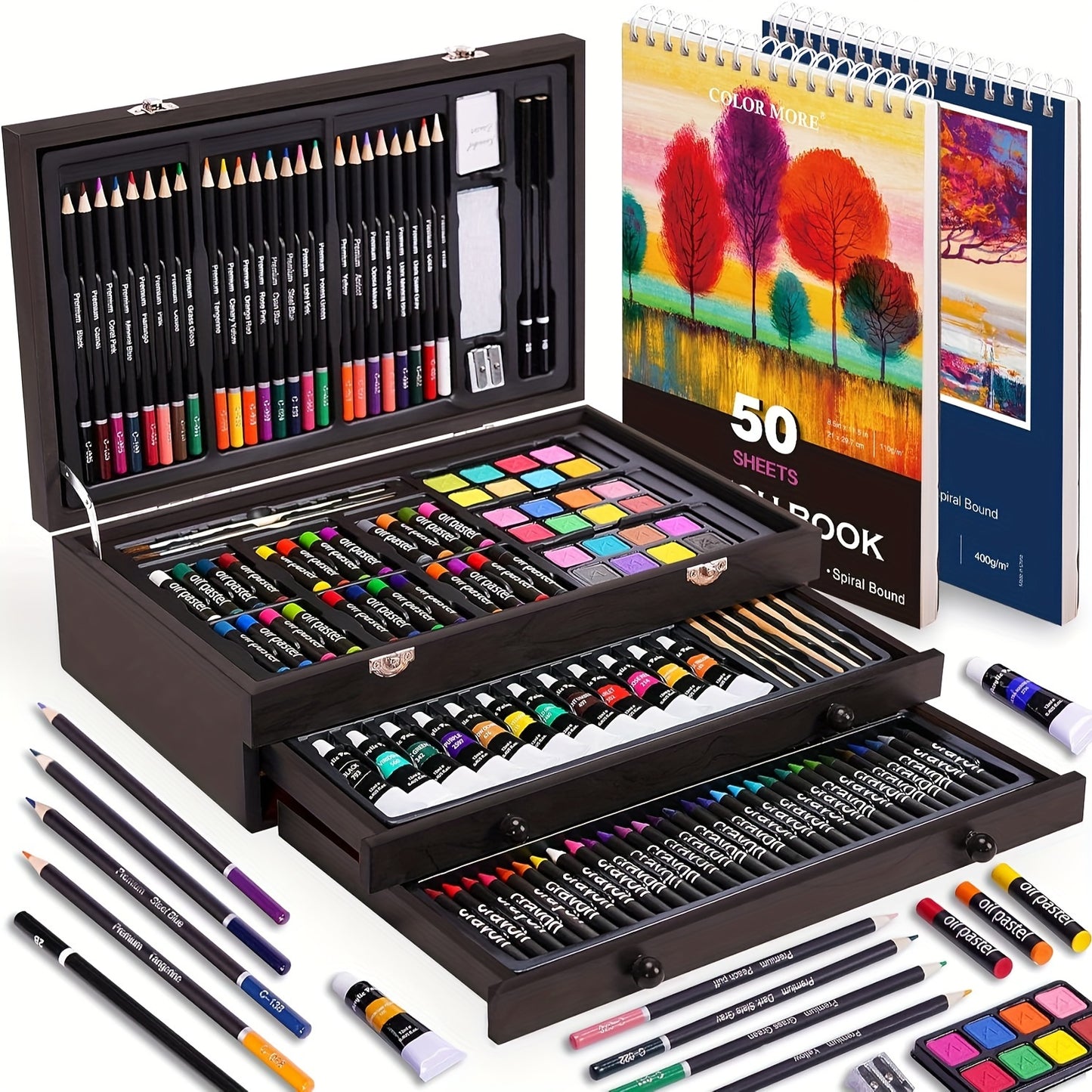 PASAMIC Deluxe Art Set With Drawing Pads Pencils Crayons Paints