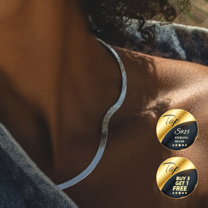 S925 Sterling Silvery Flat Snake Bone Chain Necklace, Sexy Clavicle Chain. Clean Fashionable Silvery Accessory. Ideal for Daily Wear And Parties And Holidays. Gift for Valentine's Day, Mother's Day, Anniversary,, Christmas, H