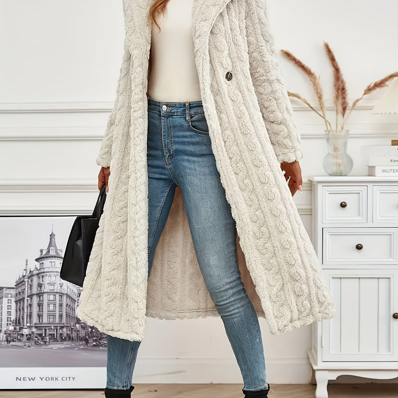 FME Hooded Cable LonglineOvercoat For Winter Warmth And SophisticationTexture Premium