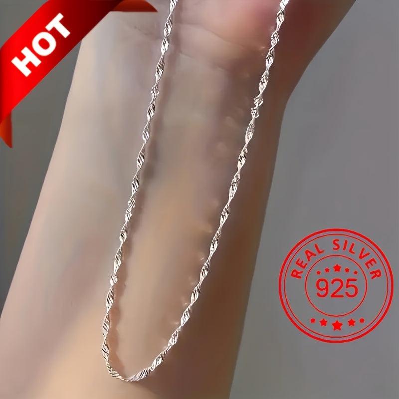 A 15g 925 sterling Silvery anti-allergy simple chain Women's necklace, shining delicate and elegant collarbone chain, party gift preferred, ideal gift for Mother's Day