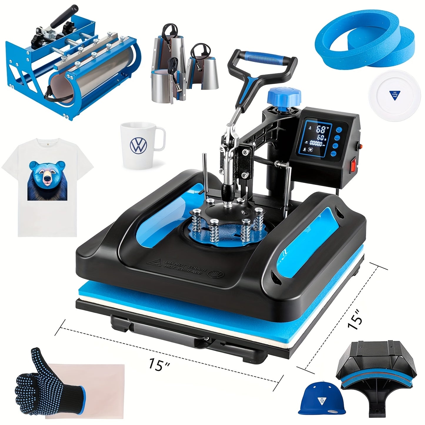 8 in 1 Heat Press Machine, 5 in 1 Heat Press, Sublimation T-Shirt Pressing Machines in Sizes 15X15 Inch, 12X15 Inch, And 12X10 Inch, Featuring a 360-Degree Swing Away Heat Transfer Machine, a Multifunctional Combo for T-Shirt
