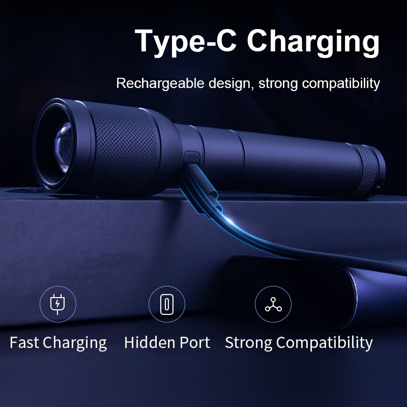 WUZHISHANG High Lumen Flashlight 550 Lumens Five Mode Adjustable Focus Floodlight USB Type C Rechargeable