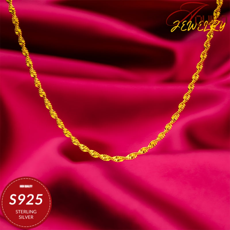 24K gold plated 24K gold plated Plated 925 Sterling Silvery, Golden Water Ripple Necklace, Crafted, 20/22/24 Inch, Luxurious, Handsome, Unisex Jewelry Gift Set, Thanksgiving, Mother'S Day, Father'S Day, Valentine'S Day Birthd