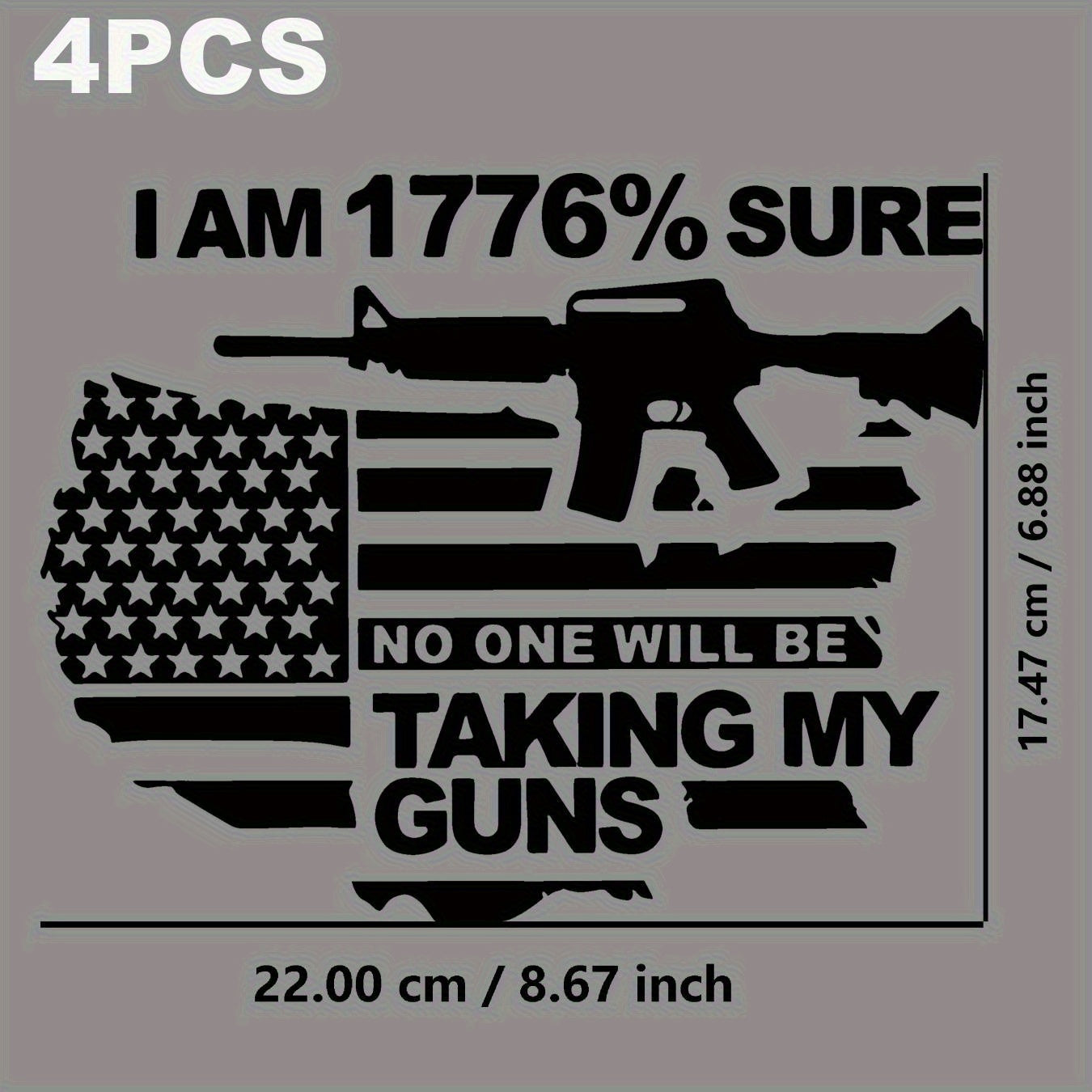 4pcs Patriotic Iron-On Transfer Patches - "I AM SURE NO ONE WILL BE TAKING MY GUNS" Design with American Flag & Rifle Silhouette - Durable, Easy to Apply Decals for DIY Clothing, Bags & Accessories