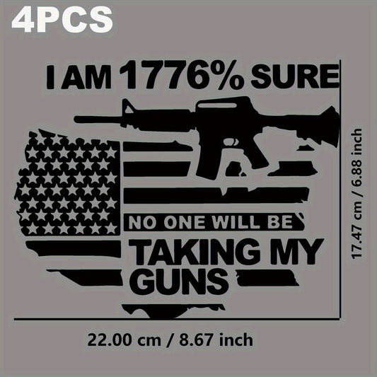 4pcs Patriotic Iron-On Transfer Patches - "I AM SURE NO ONE WILL BE TAKING MY GUNS" Design with American Flag & Rifle Silhouette - Durable, Easy to Apply Decals for DIY Clothing, Bags & Accessories