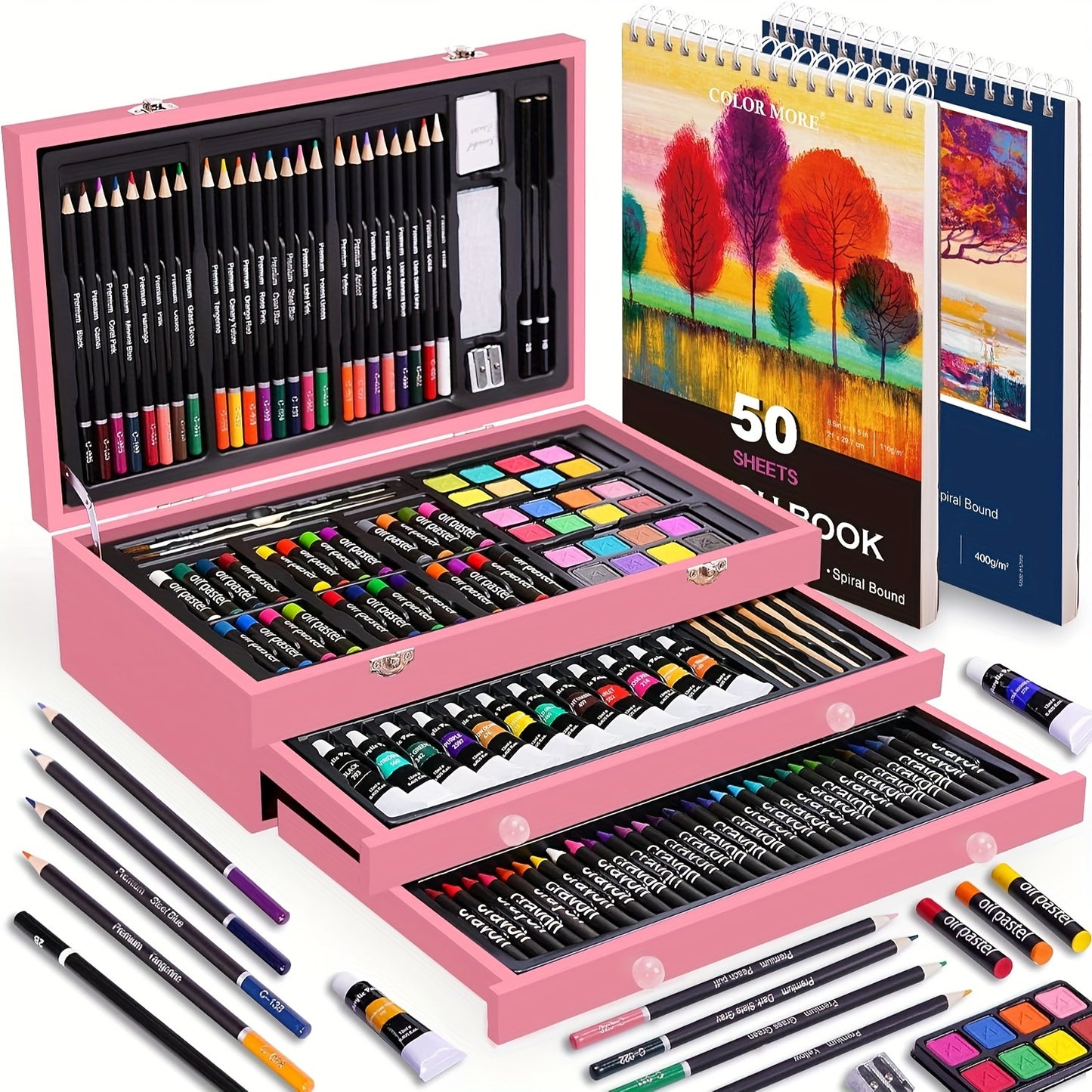 PASAMIC Deluxe Art Set With Drawing Pads Pencils Crayons Paints