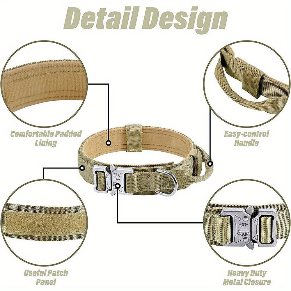 2pcs Heavy Duty Tactical Dog Collar with Handle & Metal Buckle - 1.5" Wide Nylon -Grade Obedience Training Collar for Large/Medium Dogs (German Shepherd,, Labrador) - Adjustable, Padded, Outdoor, Camping, Hunting Gear