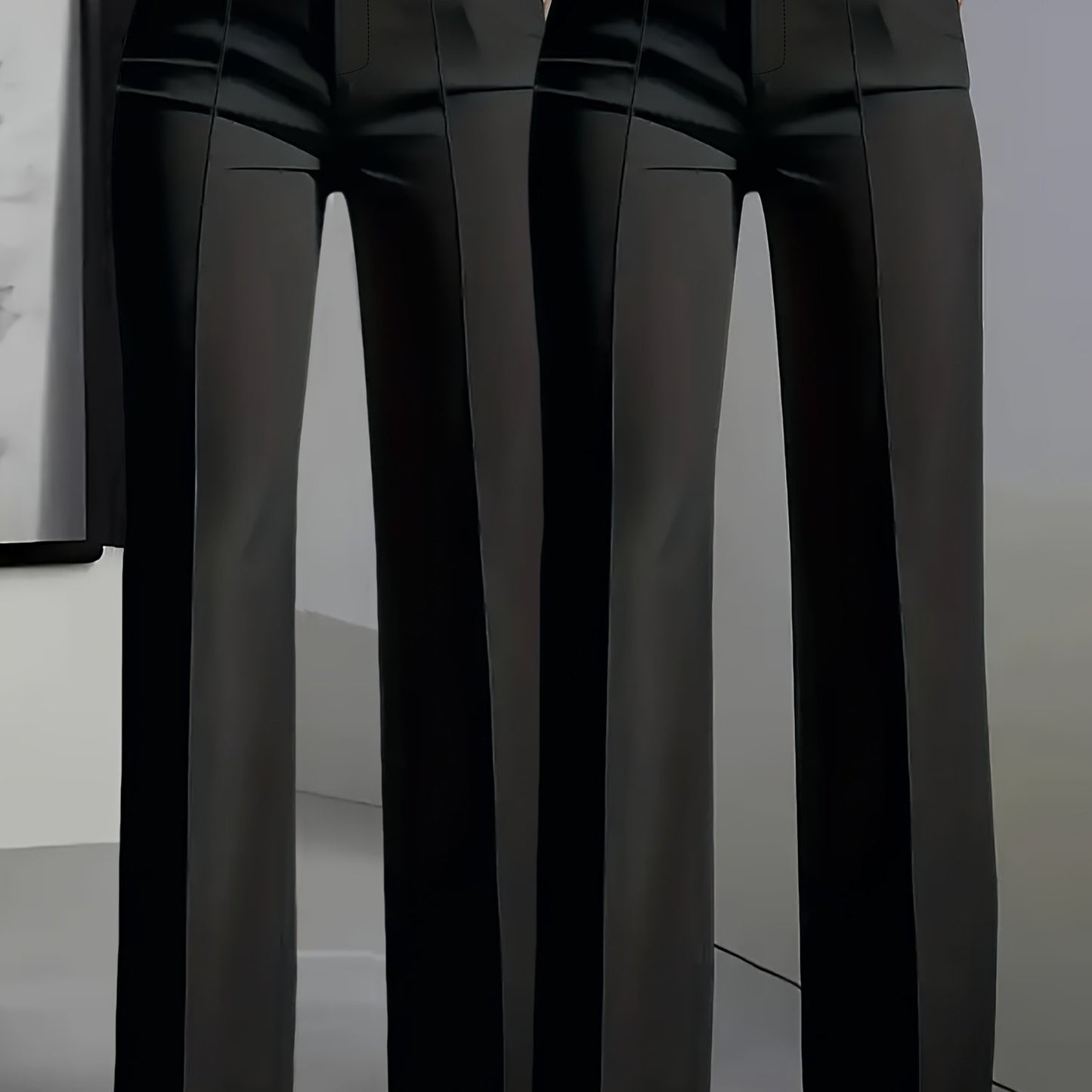 (2pcs) Elegant Casual Solid Color Women's Suit Trousers, Button Zipper Half Elastic Waist Fit Bottoms, Suitable for All Season