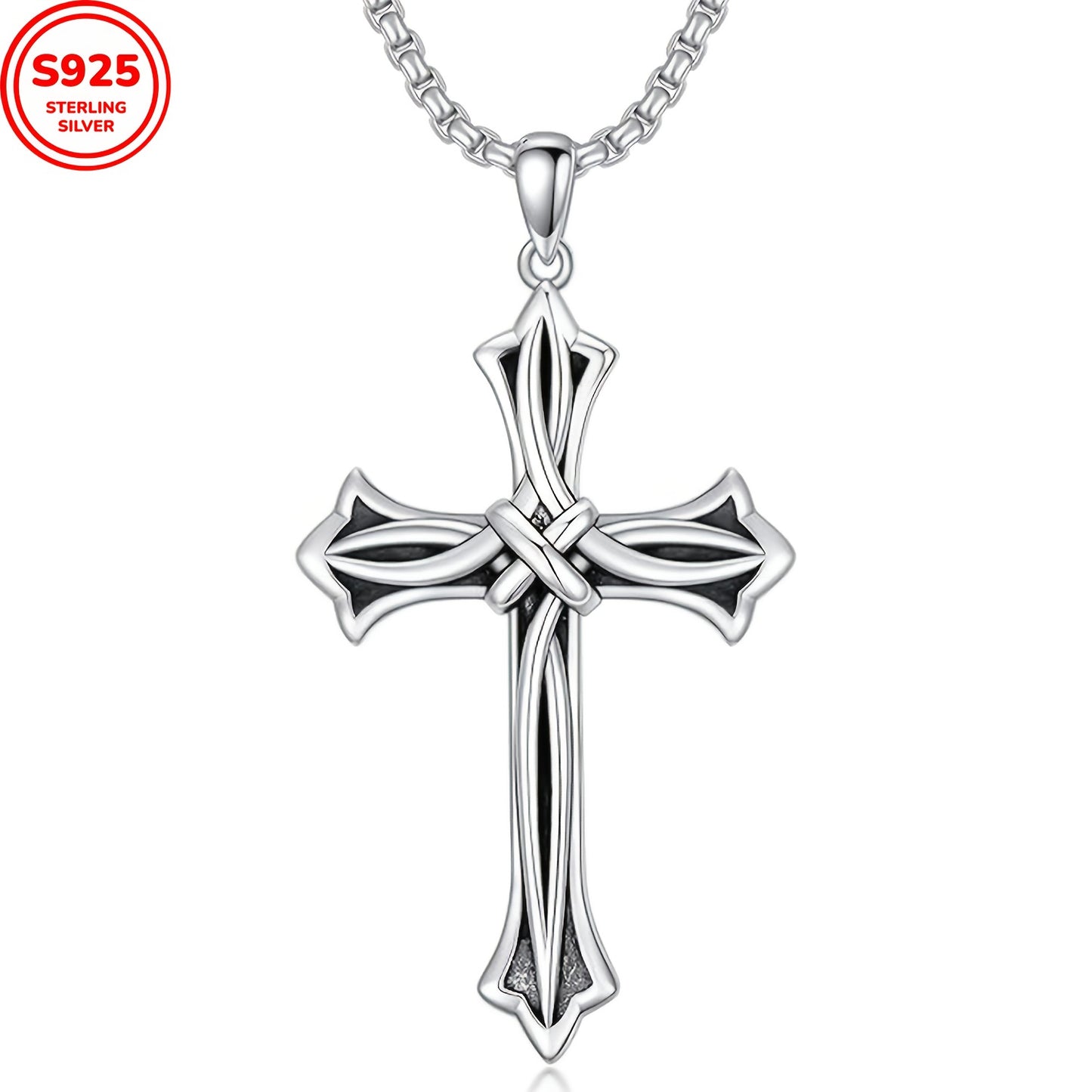 925 Sterling Silvery A Women's And Men's Necklace, Box Chain Cross Pendant Necklace, Faith Jewelry, Daily Wear, Gifts, Gifts for Family Fathers, Brothers And Sons - Gift Box
