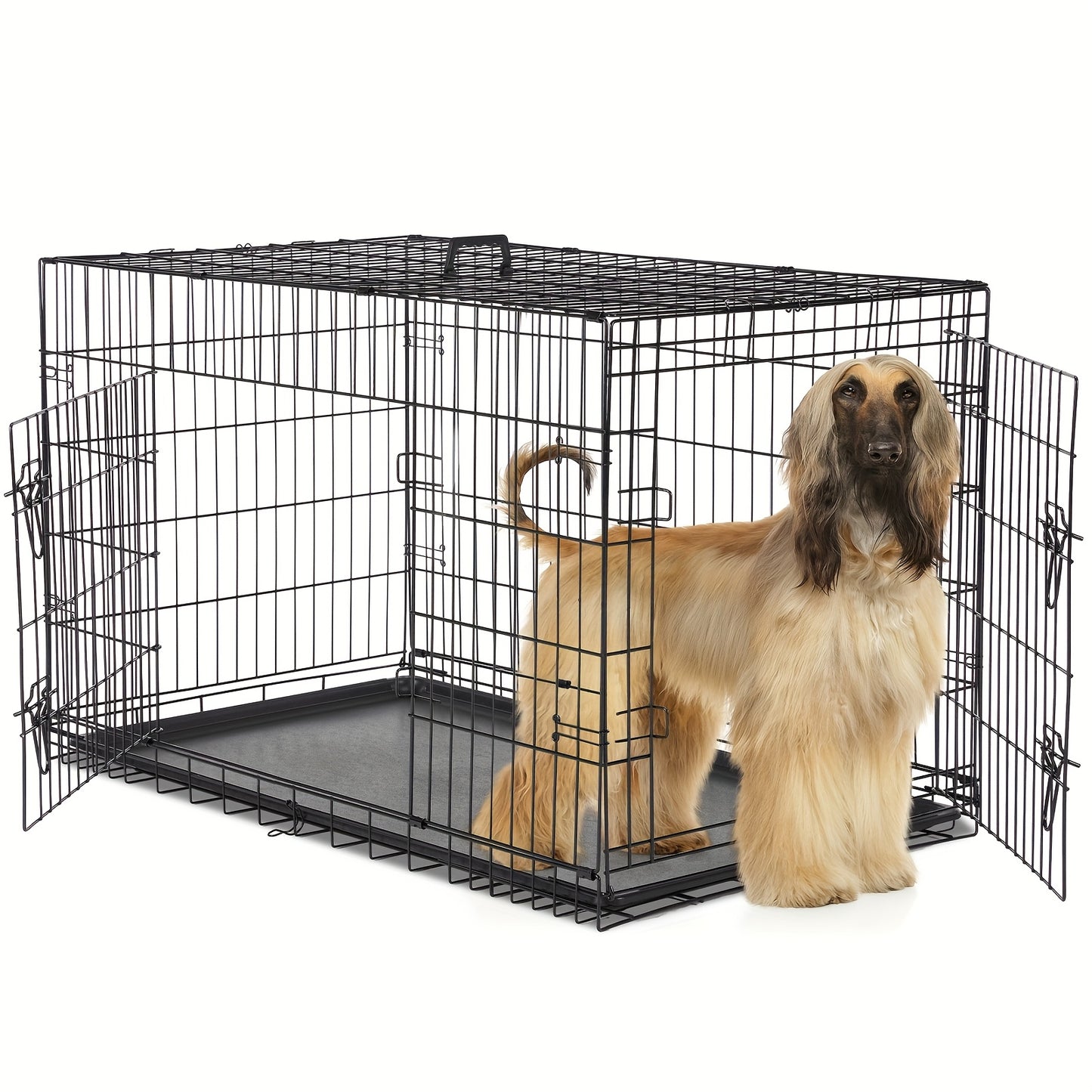 24/36/42/48-inch Pet Cage - Reinforced metal folding pet cage with dividers and removable tray. Portable dog crate suitable for indoor and outdoor use. Easy to carry and assemble on the go. An ideal choice for your pet cage n
