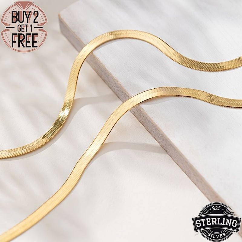 18K Golden plated Golden-plated, 925 Sterling Silvery 18K Golden plated Flat Necklace, Classic And Simple Design, Multi-sized Fashionable Necklace, Suitable for Various Occasions - Valentine's Day, Halloween, Christmas, Anniv