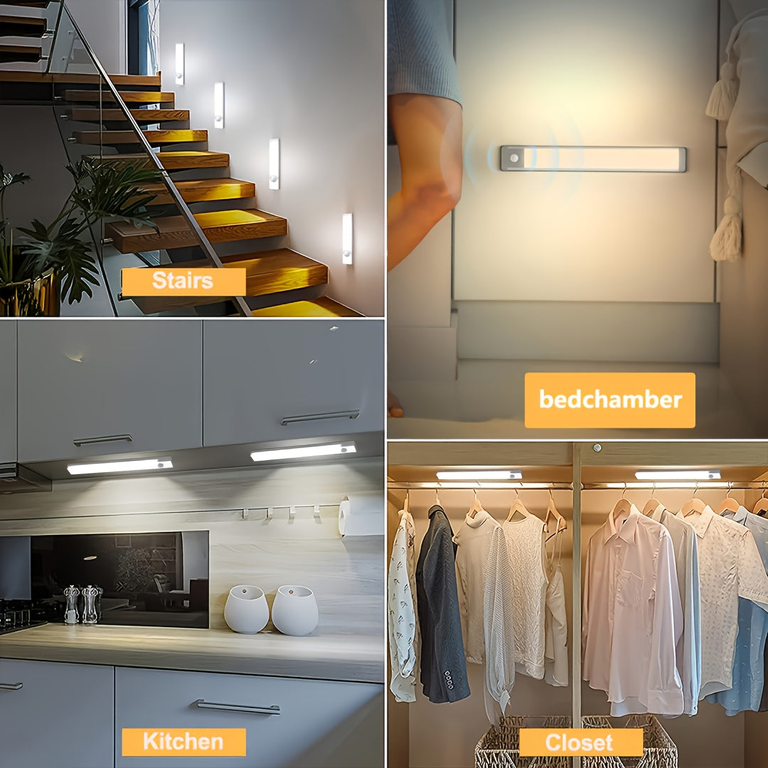 12pcs LED Motion Sensor - Dimmable Cabinet Light, USB Charging Cabinet Bottom Light, 3 Adjustable Modes, Night Light, Suitable for Bedrooms, Stairs, Kitchen Office Supplies, Bedside Reading Light