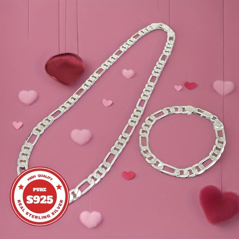 925 Silver Jewelry -6mm Wide - Two-piece Set - Figaro Necklace, Bracelet Combination - Fashionable Jewelry For Men And Women, Daily Wear - Queue Wear - Festival Gift - Independence Day Gift - Graduation Gift - Birthday Gift