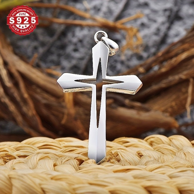 925 Silver Women's Cross Pendant Necklace - Modern Christian Religious Jewelry, Anti Allergic and Water-resistant, Elegant Gift Box Packaging, Suitable for Casual Wear and Hip-hop Style, Polished Jewelry