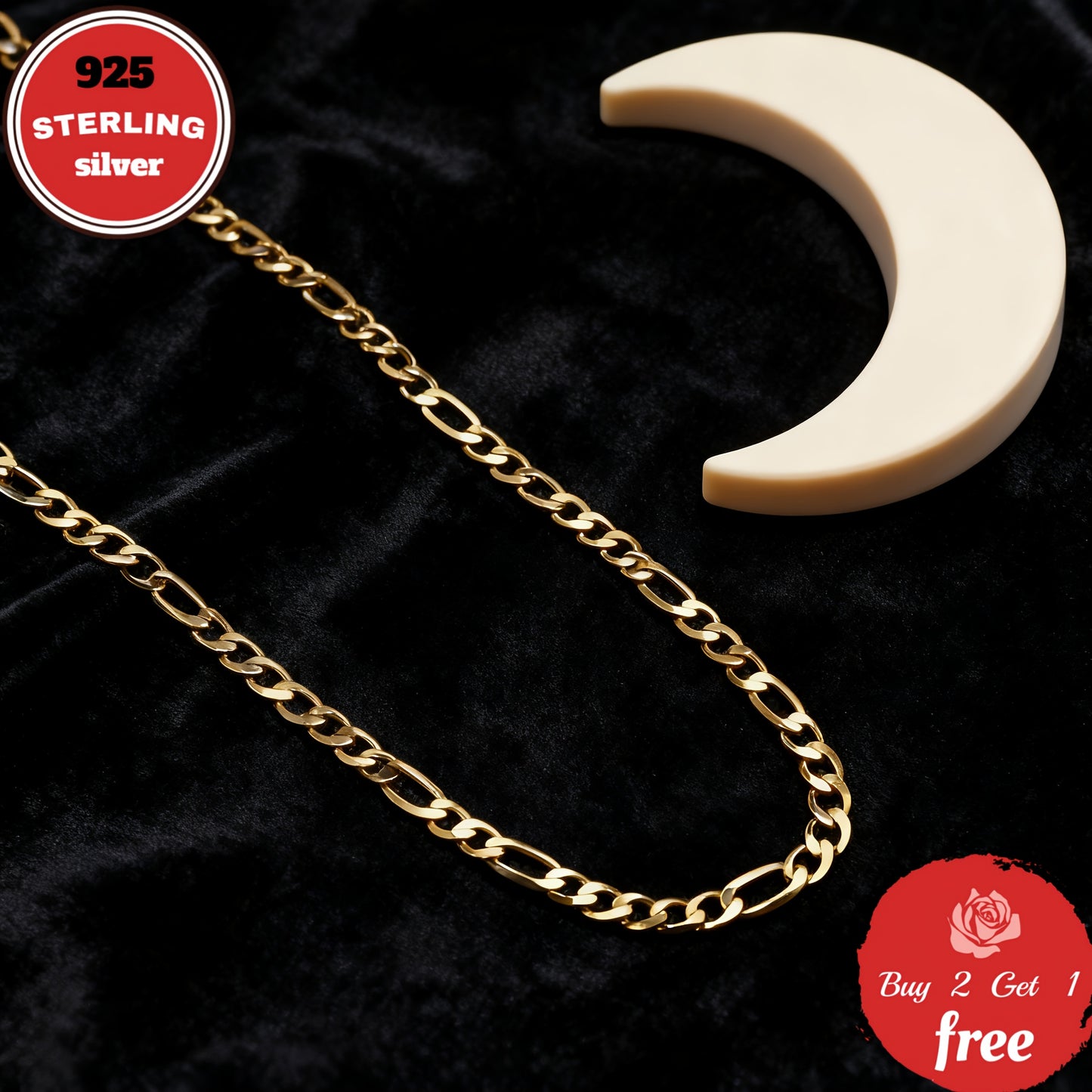 925 Sterling Silvery 6mm Figaro Necklace, Plated with 24K gold plated, Suitable for Daily Wear And Gifting. Christmas-themed, All-season Jewelry, Unisex, Comes with A Gift Box, A Perfect Gift for Your Boyfriend Or Girlfriend,