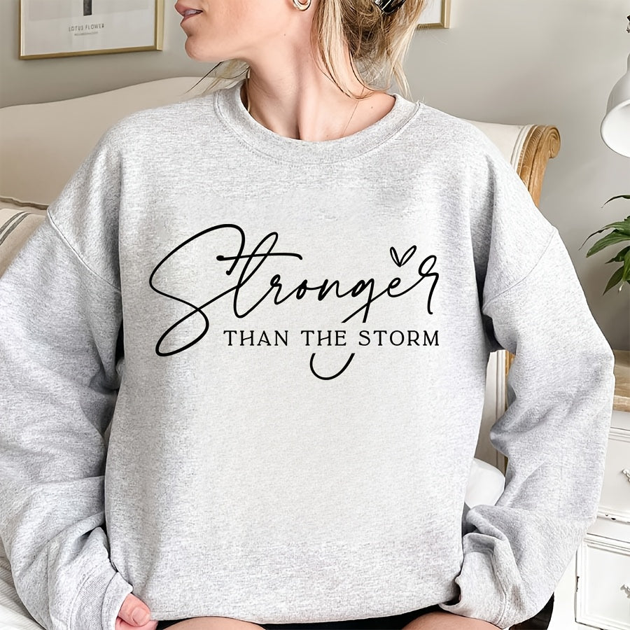 You Are Stronger Than The Storm Iron-On Transfer Stickers - 10 Inch Large Black Vinyl Patches with Elegant Cursive Lettering & Heart Design, Faith-Inspired Christian Symbolism for T-Shirts, Hoodies, Bags, Fabric Crafts - Easy