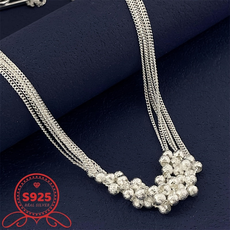 [925 Silvery Necklace] Sterling Silvery Multi-layer Necklace, 925 Fashion Shining Light Bead Necklace | Women's Fine Jewelry, Suitable for Christmas Gift Holiday Souvenir Gift