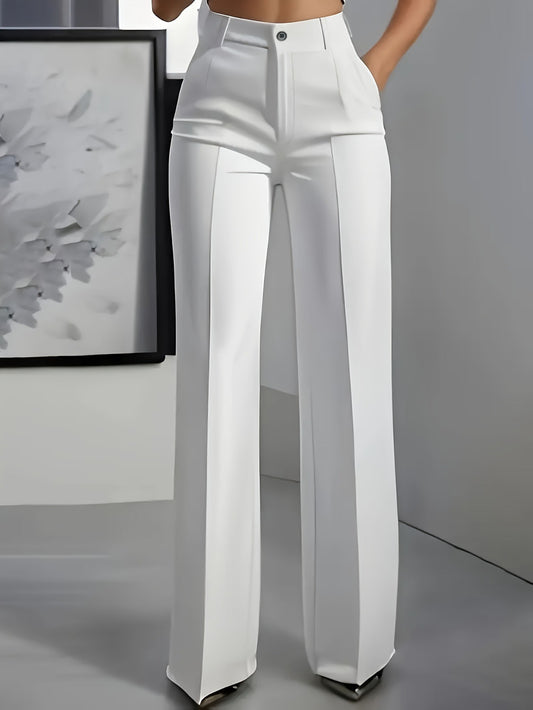 Women'S High-Waisted Drape Straight-Leg Minimalist Suit Pants | Perfect for Fashion Commuting, Party Evenings, Business Attire, Solid Color with Pockets, Chic Style - All Seasons