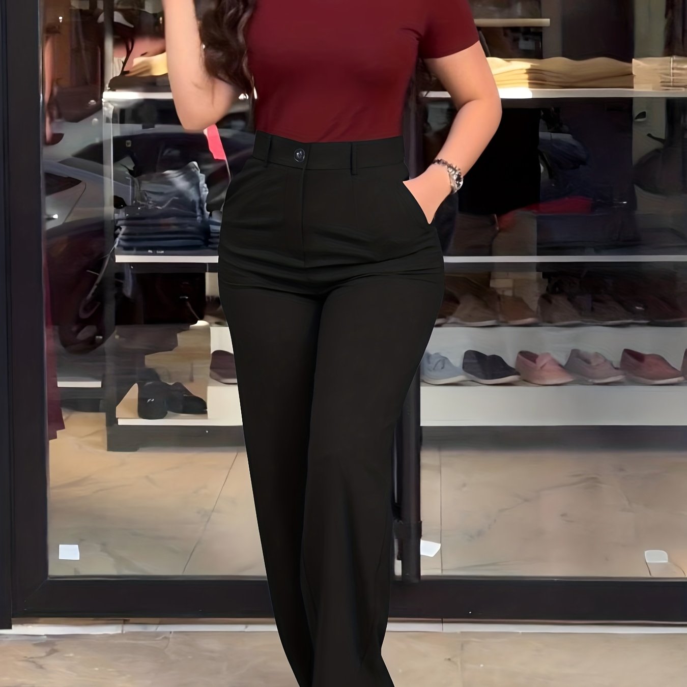 Women's Trousers, Solid Color Straight-Leg Tailored Pants, Wrinkle-Resistant Machine Washable Structured Fit, Casual to Professional Wear for Office Formal Events & Everyday, All-Season, Grey, No Elasticity