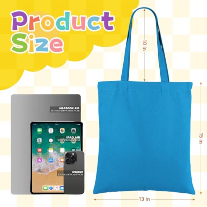 24 Pack Lzerking Canvas Tote Bags | Colored, 13X15 Inches, 12Oz Heavy Duty Medium Reusable Blank Cloth Bags For Painting, Heat Transfer Vinyl, Non-Woven Material