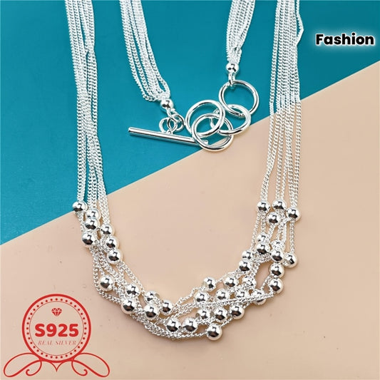 [925 Silvery Necklace] Sterling Silvery Multi-layer Necklace, 925 Fashion Shining Light Bead Necklace | Women's Fine Jewelry, Suitable for Christmas Gift Holiday Souvenir Gift
